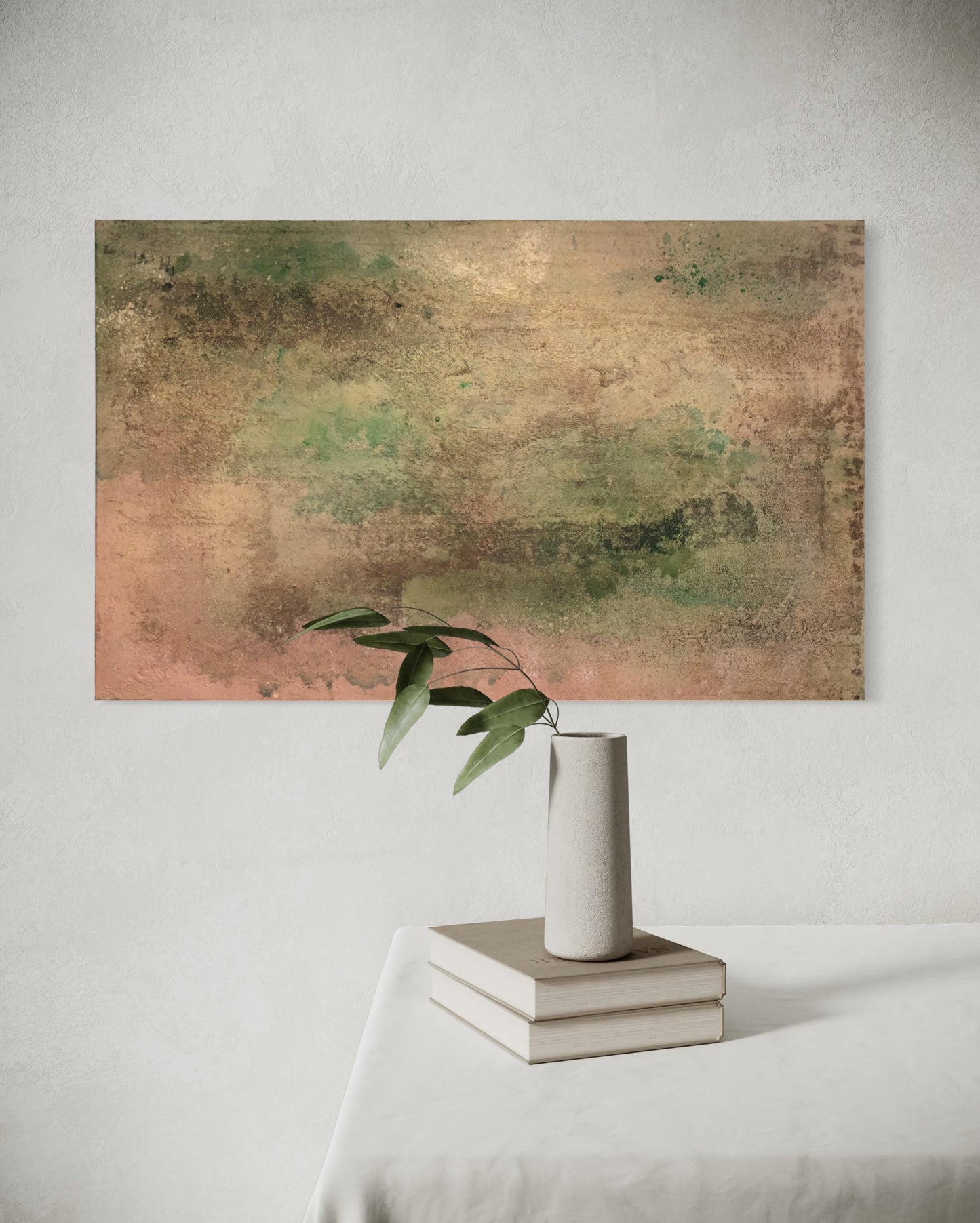 Vert à cœur 80*50 lin sur châssis