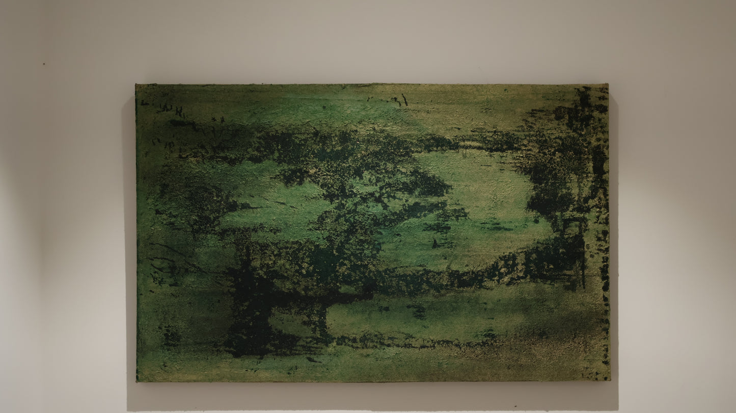 Vert à cœur 80*50 lin sur châssis