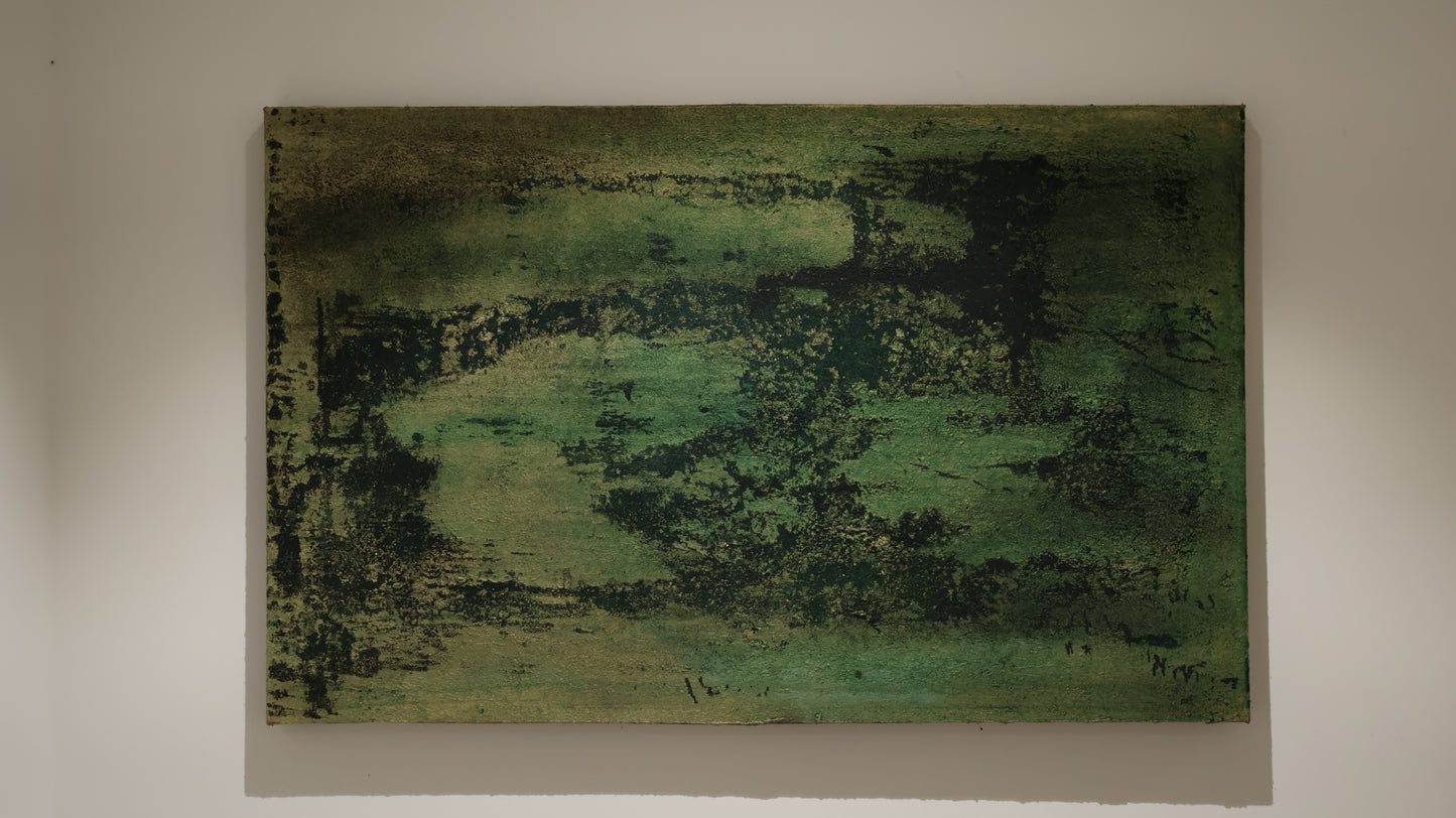 Vert à cœur 80*50 lin sur châssis